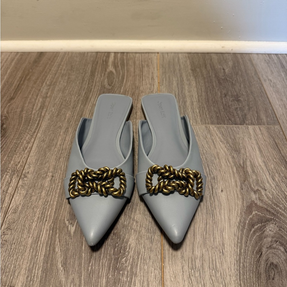 Open Edit Blue pointed toe mules (6.5w)